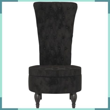 352468 Chaise à dossier haut noir velours conception de bouton (1/5)