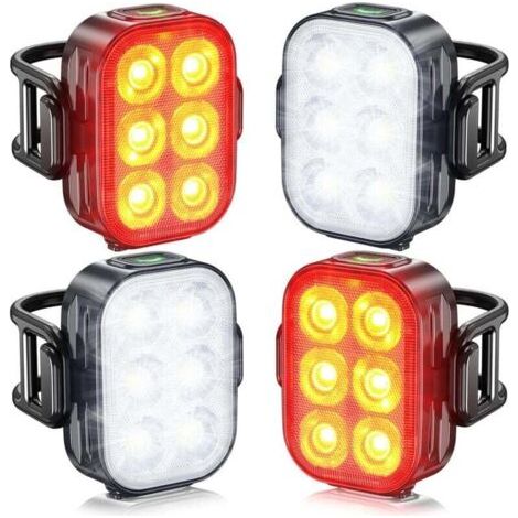 Lumiere Velo，Feux Avant et Arrière de Vélo, IP65 Imperméable à l'eau USB Rechargeable, Équipé de 6 Perles de Lumière LED Super Lumineux, 4 + 6 Modes D'éclairage, Adapté pour la Conduite de Nuit.