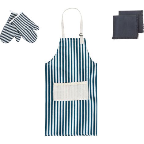 Set da cucina Grembiule Guanti da forno Panni da cucina blu Raphanus