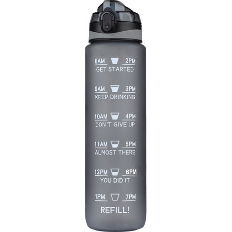 Botella de agua motivacional de 1 litro (32 oz) con marcadores de tiempo, libre de BPA, a prueba de fugas, Tritan, para hombres y mujeres, oficina, escuela, gimnasio, camping, ciclismo, correr. (1/5)