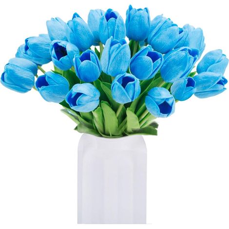 Künstliche Tulpe Gefälschte Holland Mini Tulpe Real Touch Blumen 24 Stück für DIY Home Party Hochzeitsdekor (Blau) (1/5)