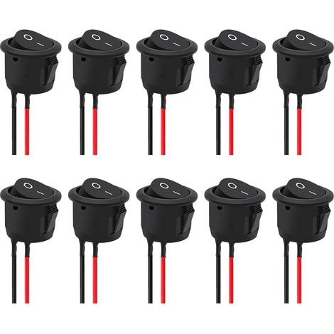 10 Pièces Interrupteurs à Bascule Ronds, On/Off Interrupteurs à Bascule, 2 Pôles Ac 250v/6a 125v/10a, 2 Positions Interrupteur Rond à Bascule Avec Câble Pour Voiture Camion(Noir) (1/5)