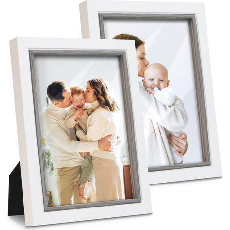 Lot de 2 cadres photo de 12,7 x 17,8 cm pour mur et table, décoration d'intérieur, cadeau pour anniversaire, anniversaire de mariage, fête des mères (1/5)