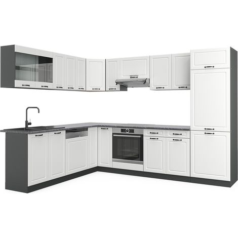 Cuisine en angle R-Line, Blanc cottage/anthracite, 227 x 287 cm , PT Anthracite, Vicco