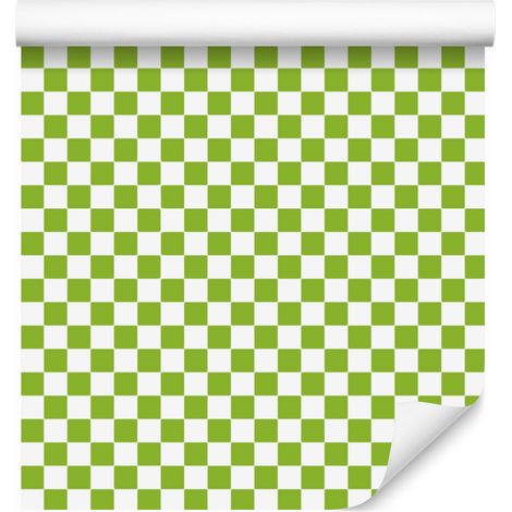 Papier peint à damier vert citron et blanc, fond vert citron 50x1000 cm (1/5)