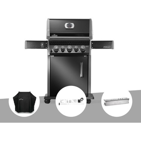 Barbecue à gaz Rogue 425 RB 3 brûleurs + 1 réchaud latéral + 1 brûleur rôtissoire + Housse de protection + Rôtissoire + Boitier de fumage - Napoléon