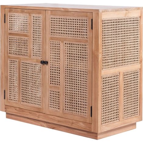 Bahut teck et rotin 2 portes COLONIAL - 90x45x80 cm - Kayu Meuble (1/5)