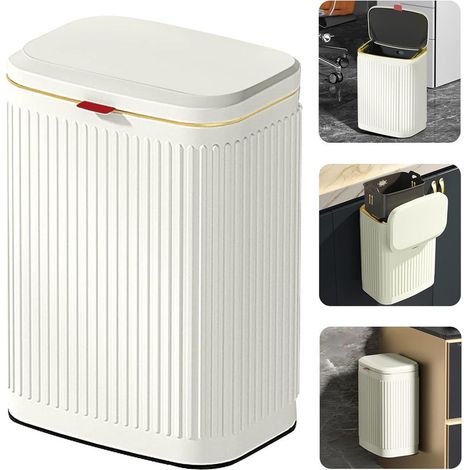 Poubelle suspendue avec couvercle en acier inoxydable, poubelle à compost, poubelle de cuisine intérieure à montage mural pour salle de bain (2,1 gallons, 8 litres ivoire) (1/5)