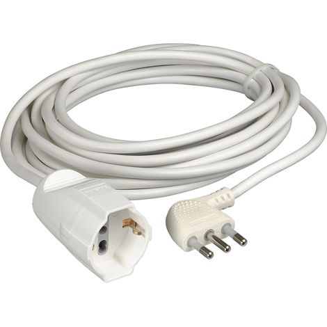 Rallonge électrique Domestique, câble H05VV-F 3 x 1,0 mm², 5 m de Long, avec fiche Grande 16A et Prise bivalente Standard Allemand, 3500 W, 250 V, Blanc (1/5)