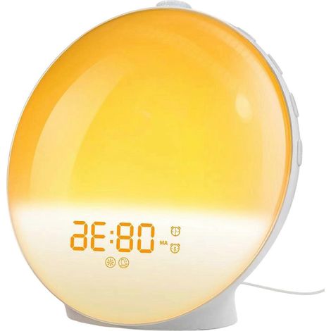 Horloge numérique avancée, veilleuse analogique pour le réveil, éclairage doux, double alarme, mode aide au sommeil, 7 sons, veilleuse, multicolore. (1/5)