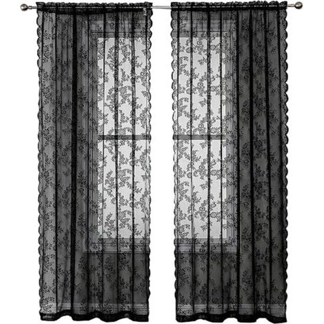 Rideaux en dentelle noire (2 pièces) Noir 100 x 200 cm Noir 100 x 200 cm (1/3)