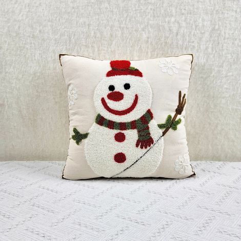 1pc Noël Toile Noël Bonhomme de Neige Serviette Brodé Coussin Jeter Taie D'oreiller (1/5)