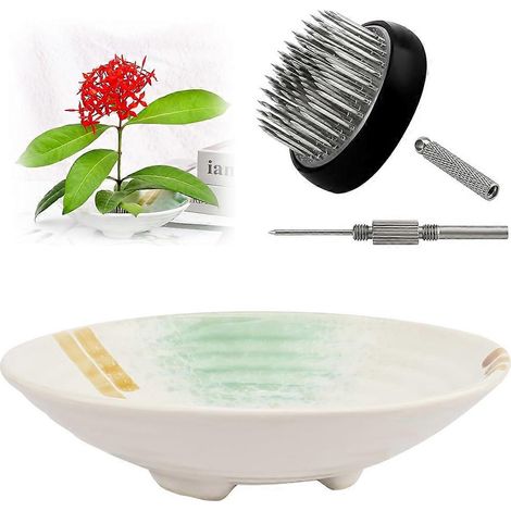 Kit de vases Ikebana japonais de 4 cm (1,57 po) avec support pour fleurs et bols en céramique pour compositions florales, outil de fixation des fleurs inclus. (1/5)
