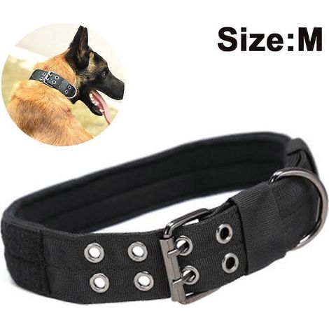Collier militaire ajustable pour chien, robuste, avec anneau en D en métal (1/4)