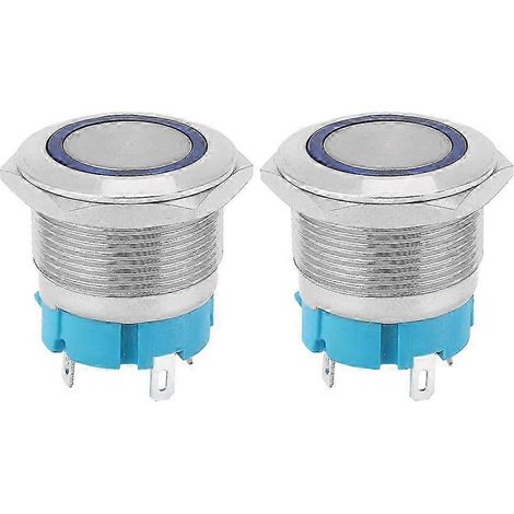 2 Stück 22-mm-Selbstverriegelungs-Drucktaster mit Leuchtring, IP65, 4 Pins, blau, 12–24 V DC, für Boote und Custom-Cars (1/3)
