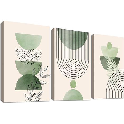 Wooden Frames Canvas Sage Green Abstract Geometric Beige Green Painting Picture Poster Picture Wall Decoration Living Room Bedroom 30 x 40 cm (1/5)