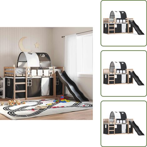 The Living Store Lit superposé sans matelas avec toboggan blanc noir 90x190 cm - Lit Superpose - Lit Mezzanine - Lit Enfant - Lit Design - Lit Bois