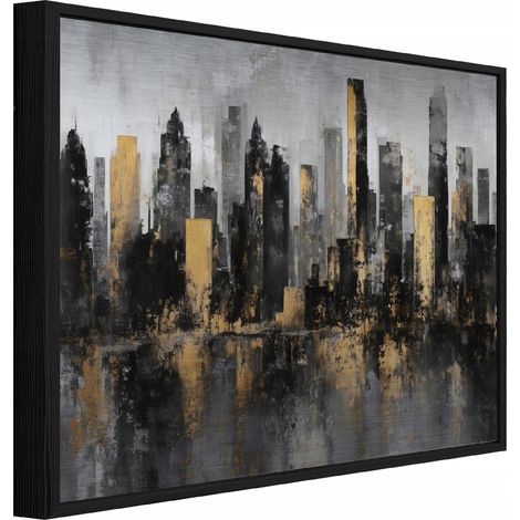 Peinture sur métal dans un cadre noir ville abstraite salon chambre 150x100 (1/3)