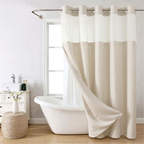 Ensemble rideau de douche en polyester texturé, sans crochets, avec doublure amovible, 183190 cm, blanc cassé. (1/5)