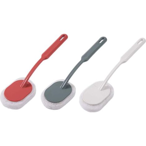 Set di 3 spazzole a spugna con manico lungo, spazzola per la pulizia, spazzola per strofinare bagno, piastrelle, WC - Crezuo
