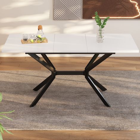 Mesa de comedor extensible 120/160 x 80 cm blanca con patas de metal negro HAVRYA (1/5)