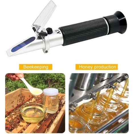 Réfractomètre à miel, Brix, Baume et Eau Humidité Testeur 3 en 1. Plage de mesure de l'humidité de l'eau 58-90% Brix, 38-43 Be' et 12-27% pour miel, apiculture (1/4)