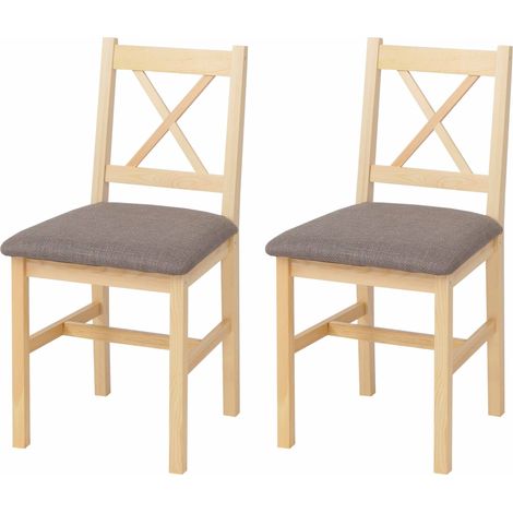 Lot de 2 chaises de salle à manger HWC-F77, chaise avec dossier, chaise de cuisine, bois massif, tissu, style cottage- n (1/2)