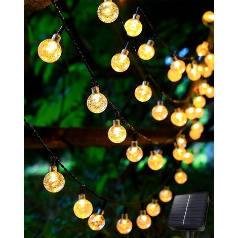 Guirlande Solaire Exterieur,6m Boule de cristal à 30 LED,8 Modes Étanchéité IP65,Utilisé pour décorer les jardins, les terrasses, les mariages et les fêtes.