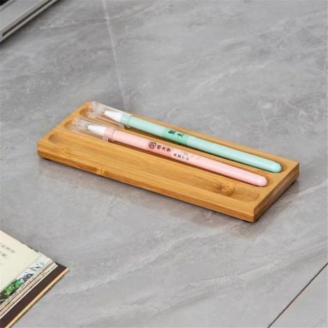 Porte-stylos en noyer pour bureau, plateau à stylos ondulé, cadeau pour enseignant, convient pour l'école, la maison, le bureau, accessoires d'art (bûche, 3 grilles) (1/4)