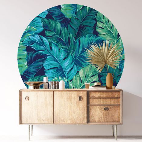 Sticker mural rond / cercle - Motif botanique - Diamètre 40 cm - Adhésif + Protection MATE (1/3)