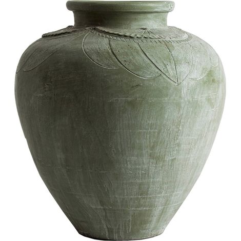 Jarre terracotta verte finition vieillie style contemporain - Vert patiné effet vieilli (1/2)