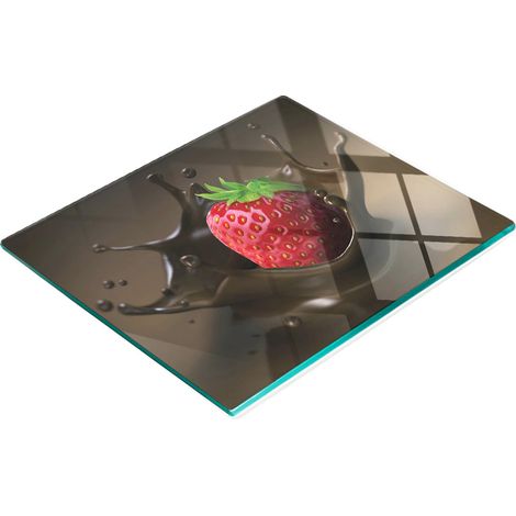 Tagliere decorativo in vetro temperato con motivo fragola e cioccolato, 60x52 cm (1/5)