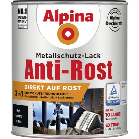 Alpina Metallschutz-Lack Anti-Rost 750 ml schwarz matt Metallack Schutzlack (1/3)
