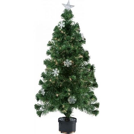 TRADE SHOP - Albero Di Natale Fibra Ottica Snow 120cm 140 Punte 18 Fiocchi Di Neve Verde - (1/2)