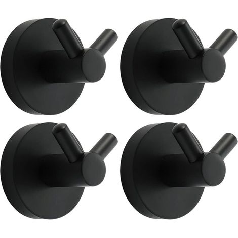 Noir Crochet Mural Acier INOX Patère Murale Double Ronde Patere Porte Manteau Installation à Vis Crochet de Manteau pour Cuisine, Salon et Bureau Portemanteau Mural,4 PCS-Fei Yu (1/5)