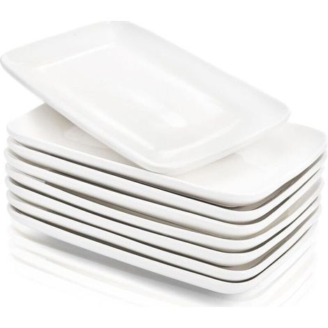 Assiettes rectangulaires en porcelaine blanche – Lot de 8 pièces, 20,3 cm, élégantes et résistantes (1/4)