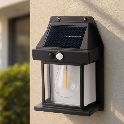 Lot de 2 Appliques Solaires Extérieur LED Détecteur IP65 Étanche Lumière Chaude Rétro pour Jardin Terrasse Cour (1/4)