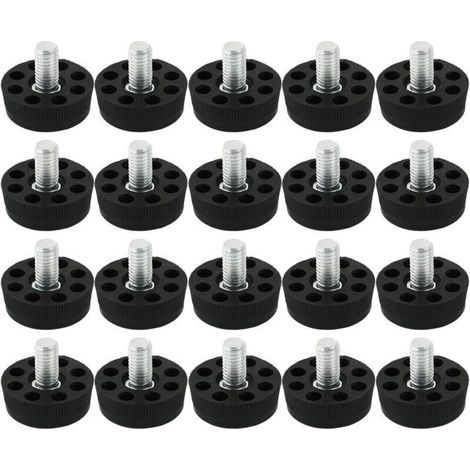 Adjustable black glides for table and chair legs, pack of 20, suitable for tables and chairs, protects floors, 8 holes, M8 x 20 mm thread. (1/4)
