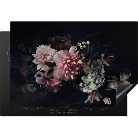 Induction Hob Protector Flowers - Vintage - Pastel - Pink - White 77x51 cm