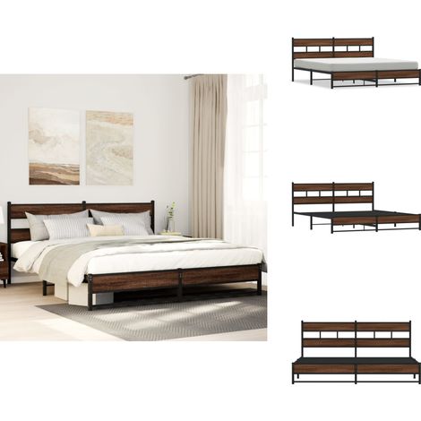 Metallbett ohne Matratze Braun Eichen-Optik 180x200 cm - Bettgestell - Bettgestelle - Bettrahmen - Bett (1/5)