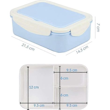 Boîte à lunch en plastique, type Bento, avec 3 compartiments et couverts, 1000 ml, compatible micro-ondes (1/4)