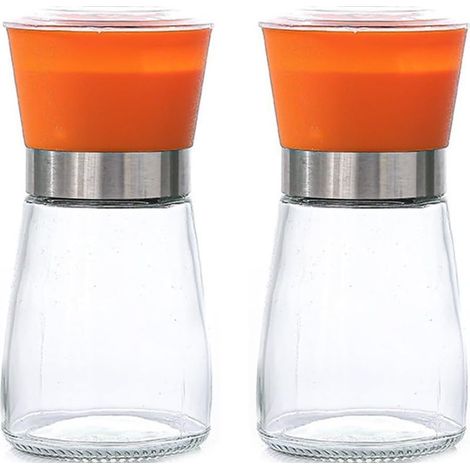 Set aus 2 manuellen Gewürzmühlen aus Edelstahl mit Behälter (1/5)