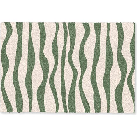 PAILLASSON Lignes ondulées - Beige - Vert - Rayures - Abstrait 60x40 cm (1/5)