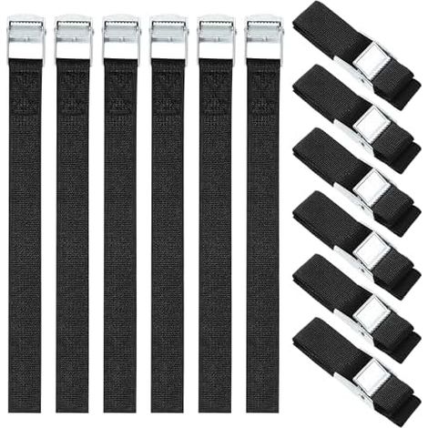 12 Packs Sangle d'Arrimage,25mm x 0.5 m Sangle de Serrage,Sangle Porte Velo avec Boucle de Fermeture,Selon DIN en 12195-2,adapté aux camionnettes,Motos,camions Marchandises liées(Noir) (1/5)