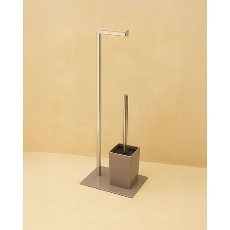 Exagonshop Piantana portarotolo portascopino tortora cromo con