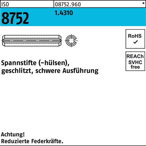 ISO 8752 Spannstifte, geschlitzt, schwere Ausführung 1.4310 1,5 x 14 rostfreiei S 400 Stk (1/2)