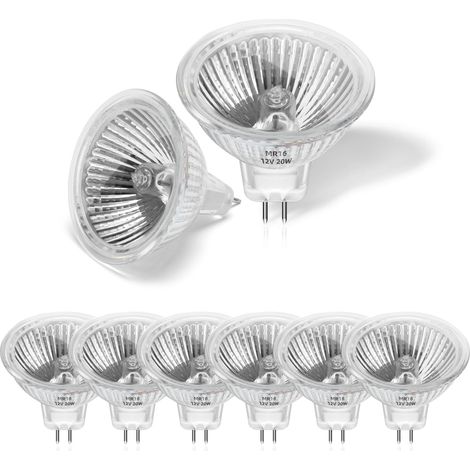 Pack de 8 Ampoules Halogène MR16 20W 12V GU5.3 - Blanc Chaud 2800K - Dimmable - Spot Encastré Plafonnier & Rail - Verre