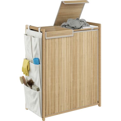 Panier à linge, matériau en bambou, design extensible, Bois Naturel (1/2)