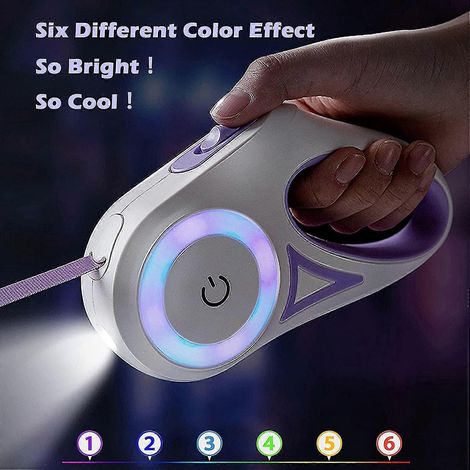Laisse rétractable pour chien avec lampe torche LED intégrée, idéale pour les chiots et les chiens de petite et moyenne taille. Frein à une main. (1/4)