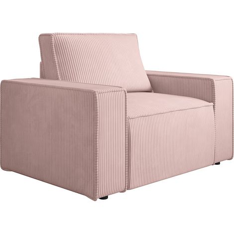 Fauteuil en velours côtelé rose poudré AMELIA